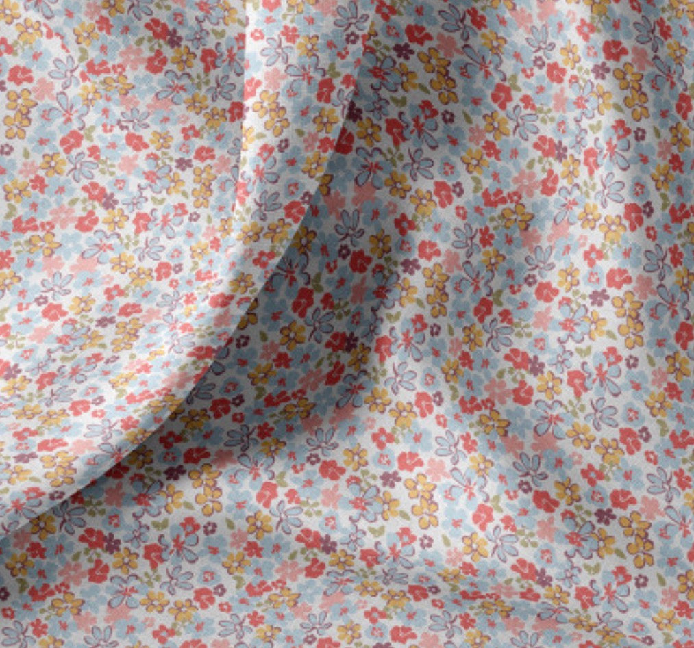 Coton imprimé fleuri Joan Bleu