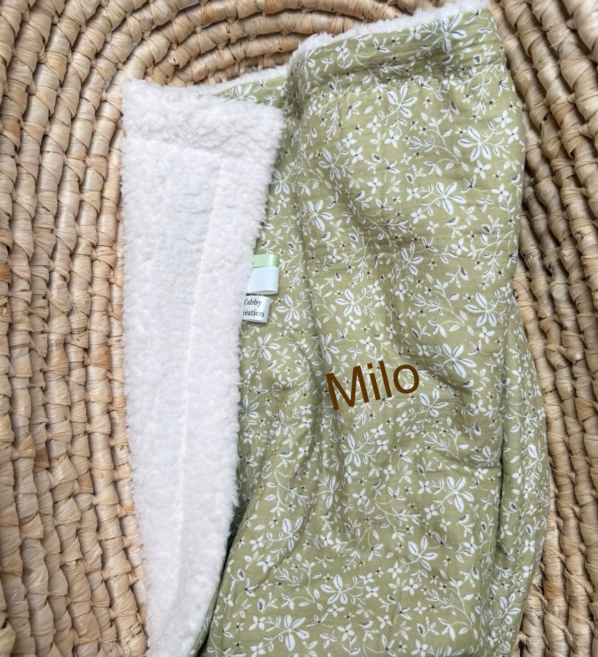 Couverture Bébé Polaire Sherpa - Gaze de Coton Vert Fleuri