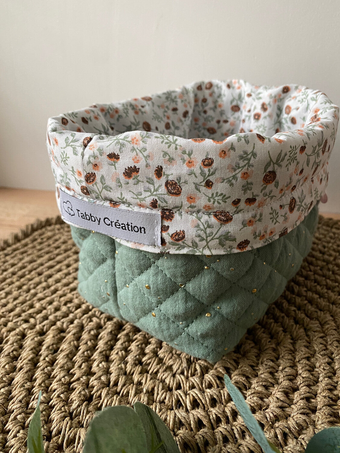 Petit Panier Matelassé réversible Eucalyptus Fleuris