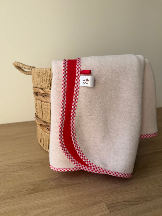 Couverture Bébé Réversible Polaire | Rouge & Rose - Fait Main