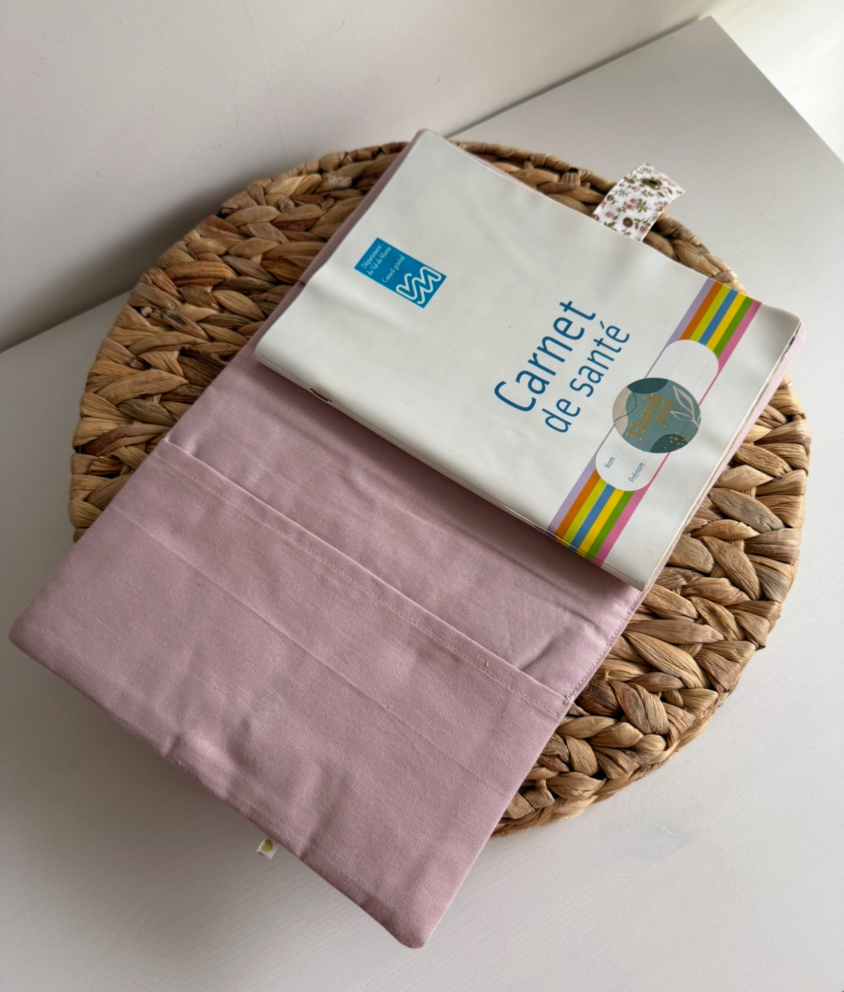 Protège carnet de santé bi tissus fleuri