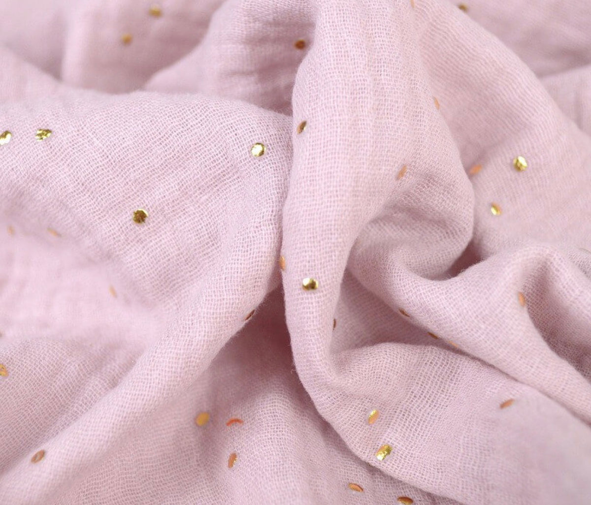 Gaze de coton à pois doré -Pimiz coloris Rose pétale - certifié Oeko Tex