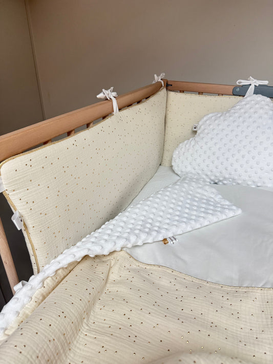 Édredon Bébé Réversible 13 Coloris - Gaze Pois Dorés & Minky