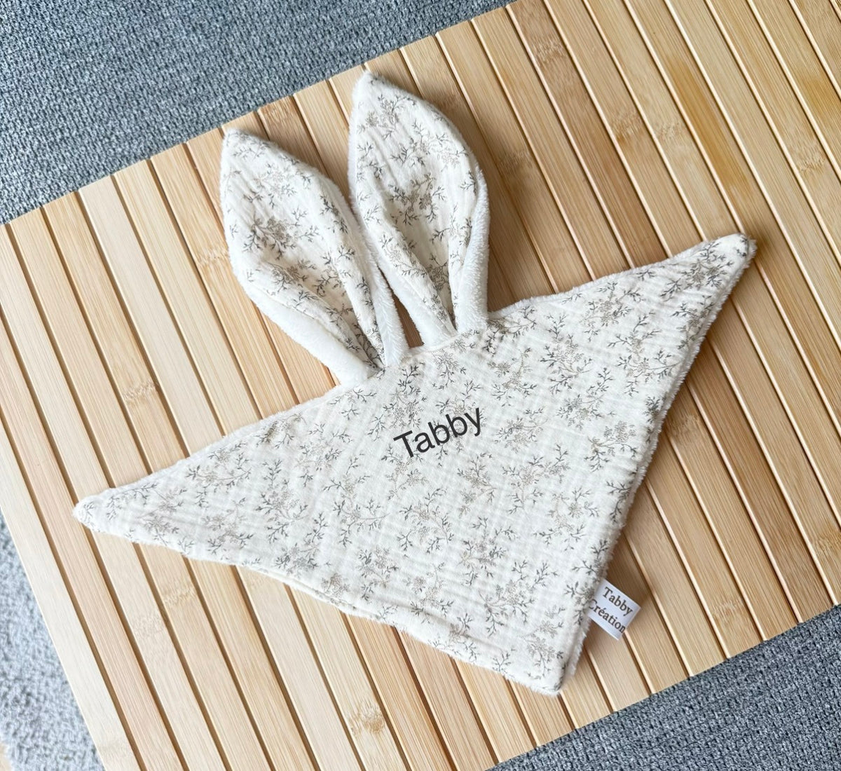 Doudou Plat Lapin - Gaze de Coton BIO + Polaire Douce | Personnalisable