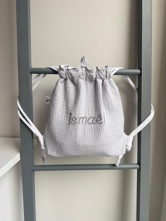 Sac à dos pochon en gaze de coton personnalisable - 16 coloris