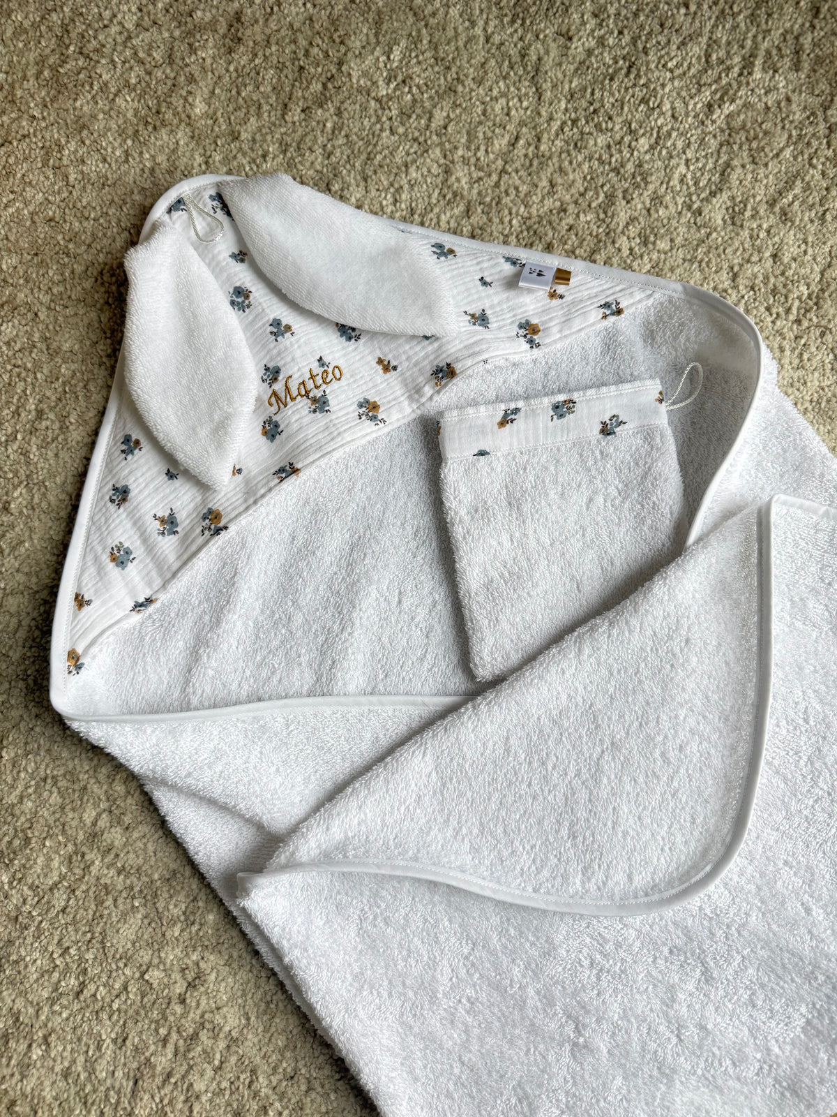 Cape de Bain Bébé Oreilles Lapin – Motif Hope - Écru/Rose & Blanc/Bleu