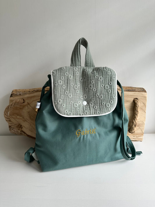 Sac à Dos Crèche Maternelle Personnalisé - Gaze Coton Broderie Anglaise