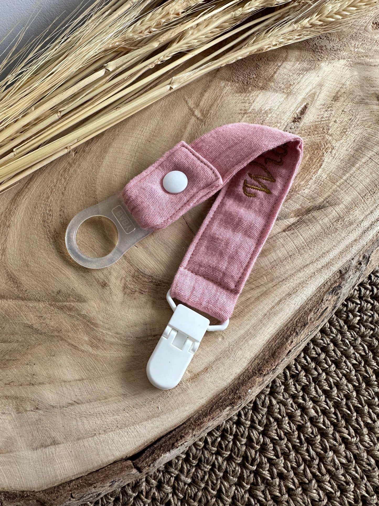 Attache tétine avec embout Mam gaze de coton 8 couleurs au choix