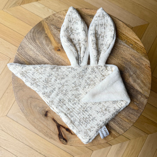 Doudou Plat Lapin - Gaze de Coton BIO + Polaire Douce | Personnalisable