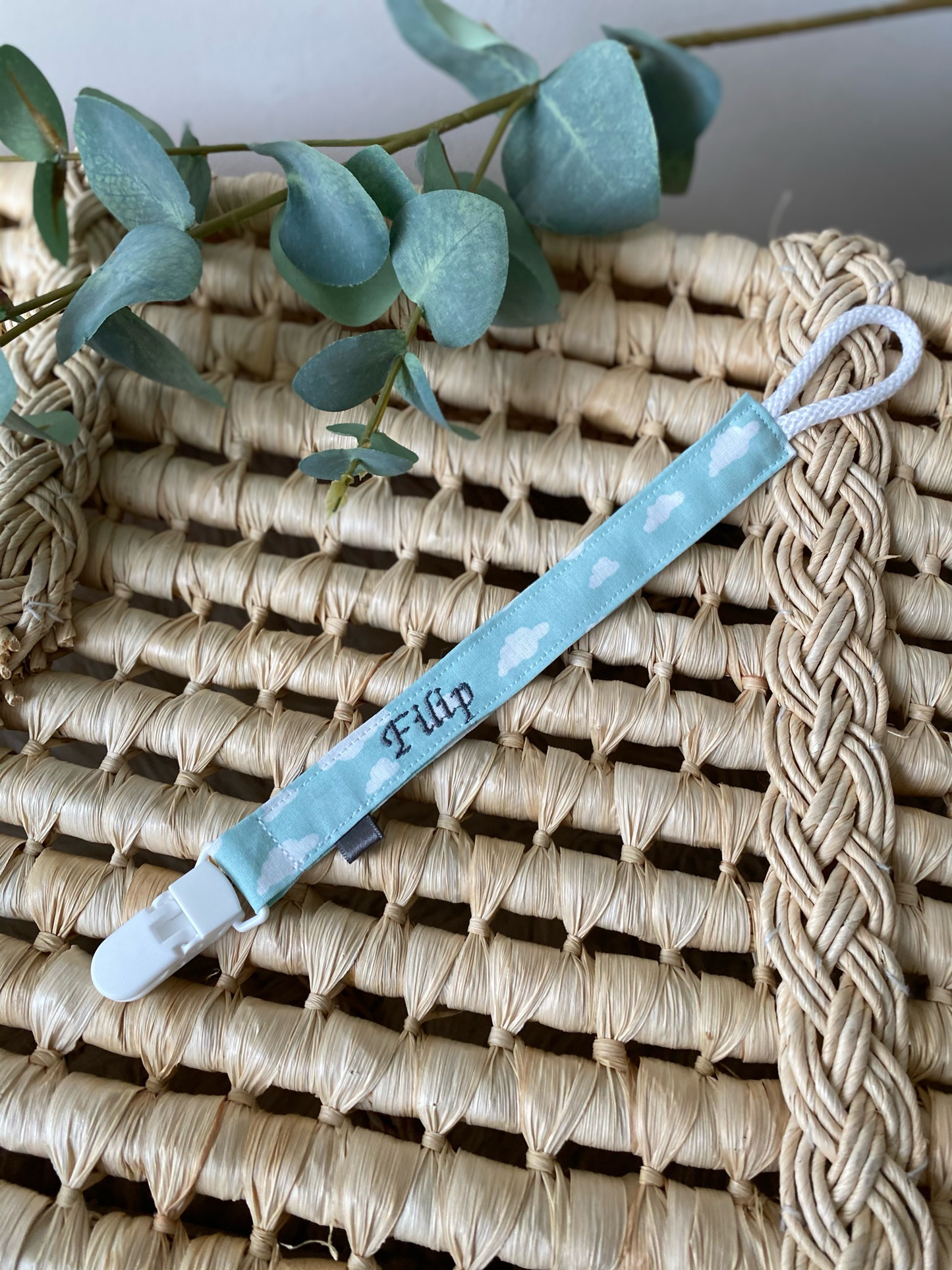 Attache tétine tissu imprimé nuage-3 coloris ⭐️PROMO