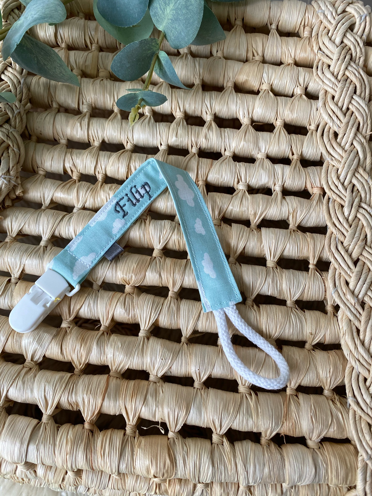 Attache tétine tissu imprimé nuage-3 coloris ⭐️PROMO