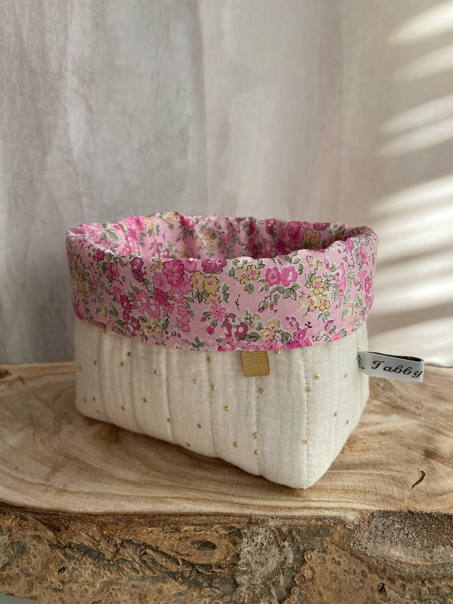 Panier réversible matelassé Blanc Fleurs.