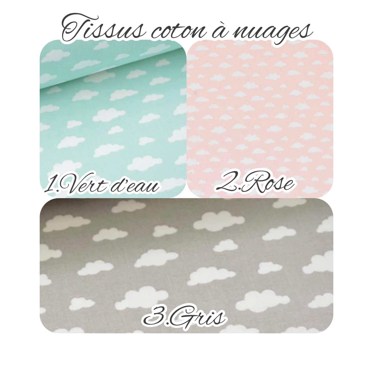 Attache tétine tissu imprimé nuage-3 coloris ⭐️PROMO