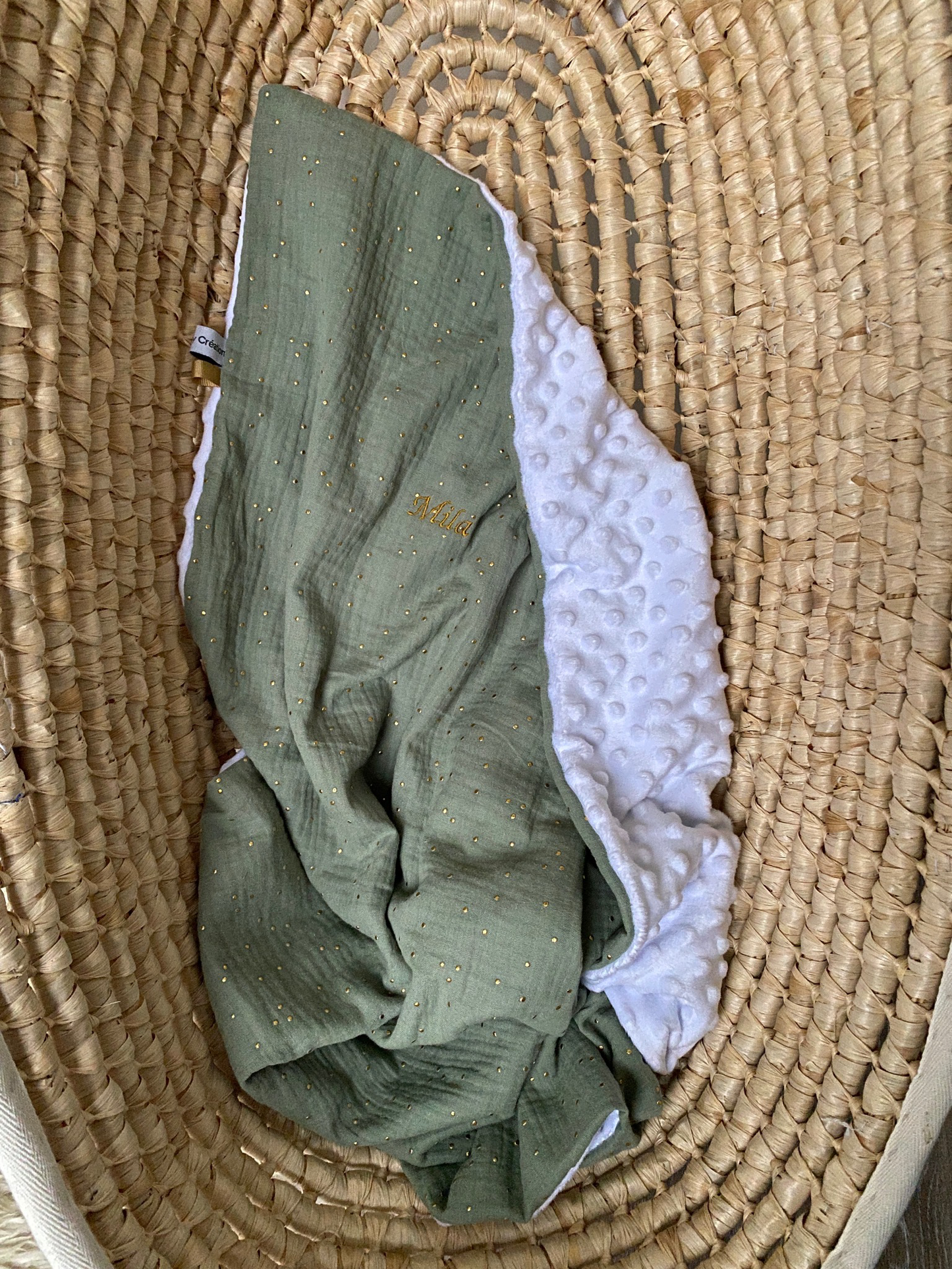 Couverture pour bébé doublé Vert sauge