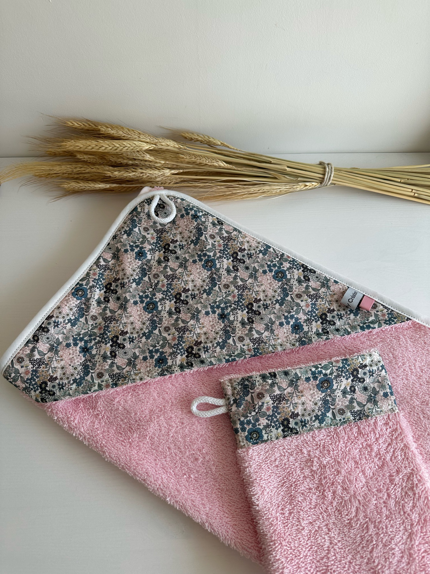 Cape de bain + gant toilette Rose je