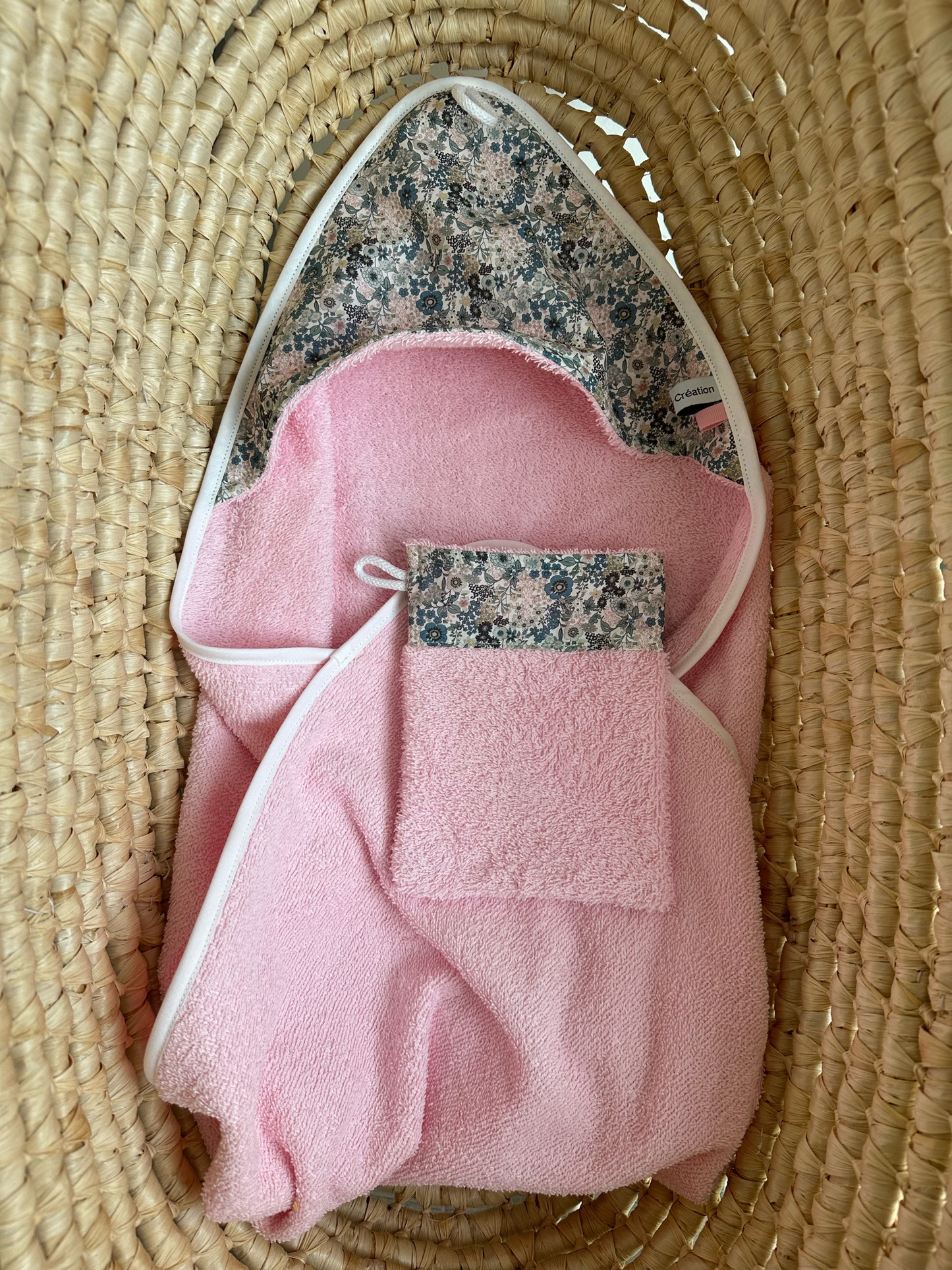 Cape de bain + gant toilette Rose je
