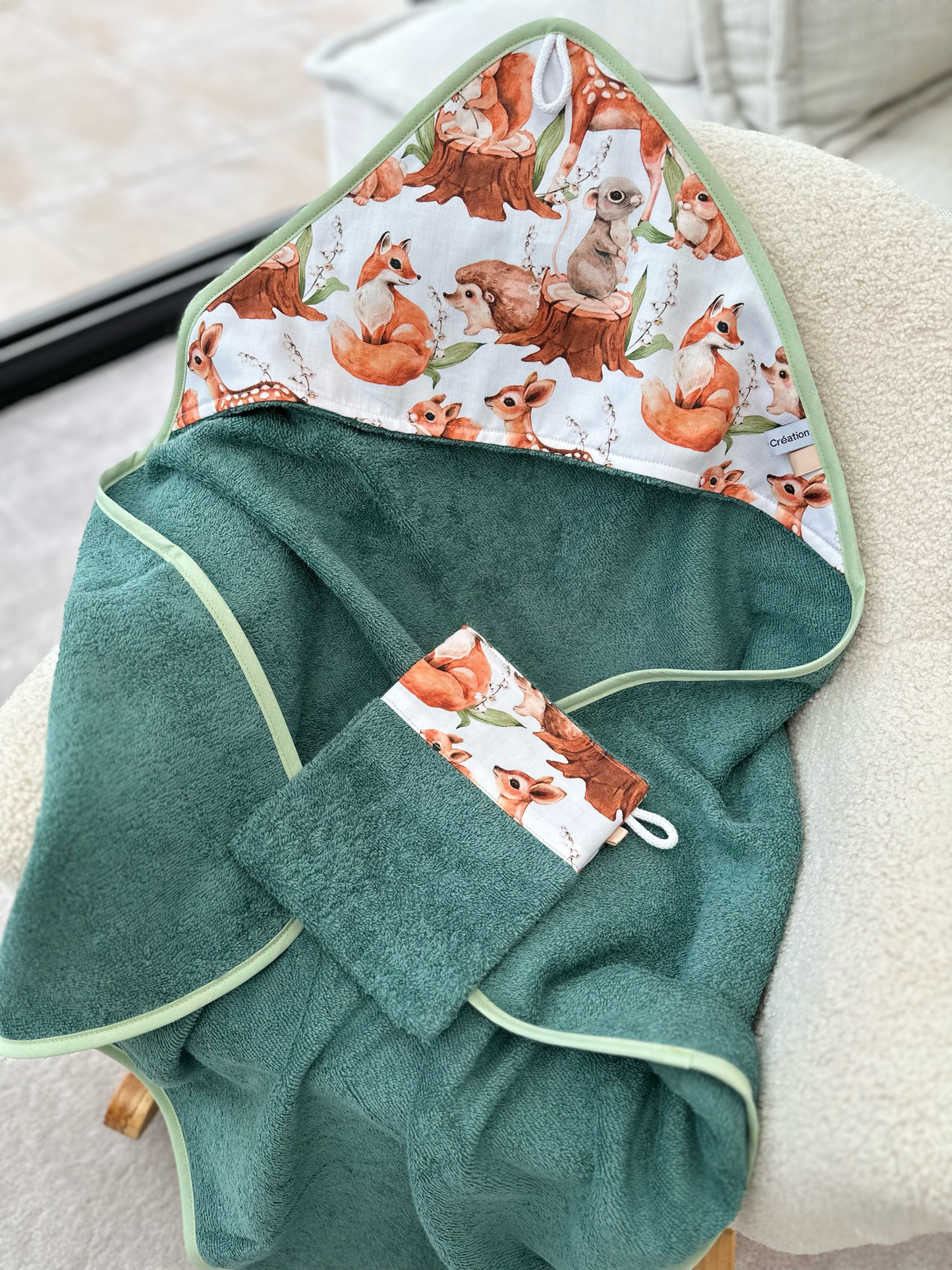 Cape de bain et gant Animaux