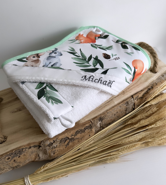 Cape de Bain Bébé Animaux Sauvages + Gant - Personnalisable