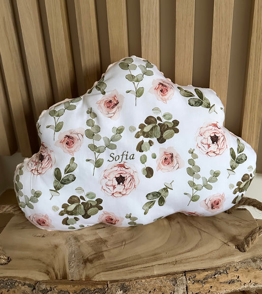 Coussin nuage fleuri bi-face personnalisable  *4 choix tissus