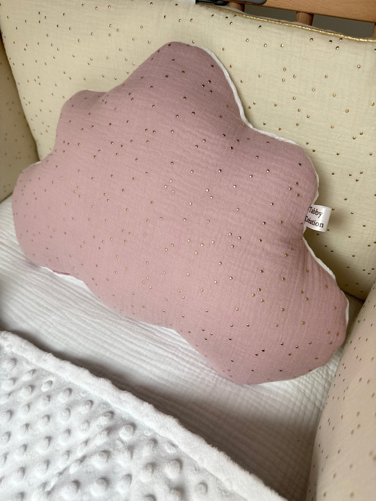 Coussin Nuage Personnalisé - 13 Coloris | Gaze de coton a pois doré