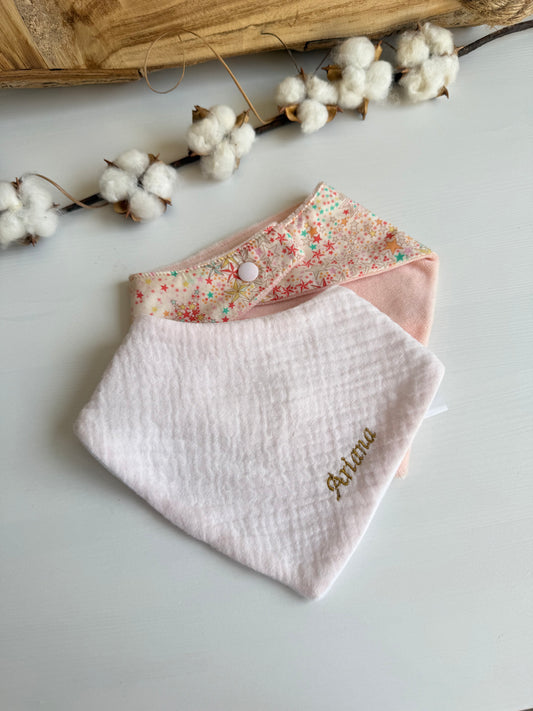 Lot de 2 Bavoirs Bandana Bébé - Gaze de Coton & Liberty Adélajda Rose