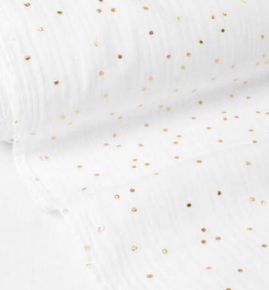 Gaze de coton à pois doré -Pimiz coloris Blanc-certifié Oeko Tex