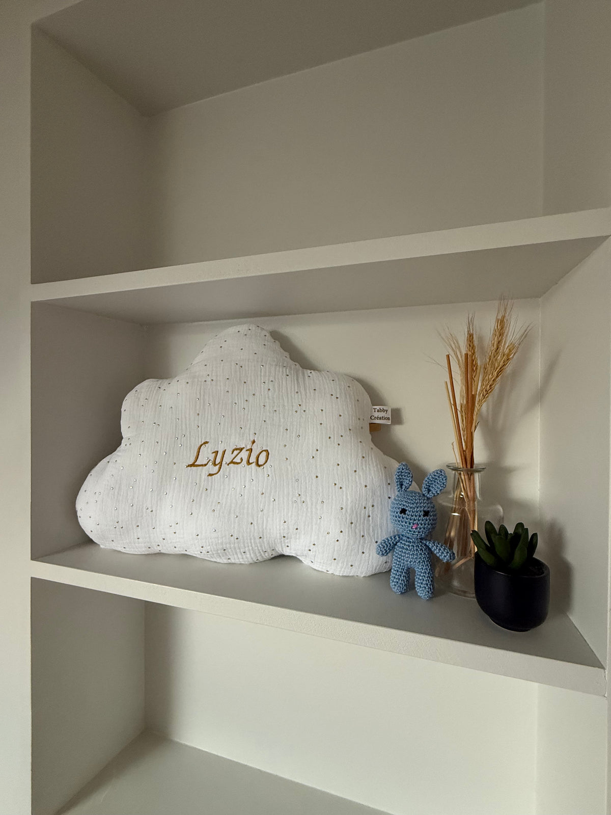Coussin Nuage Personnalisé - 13 Coloris | Gaze de coton a pois doré
