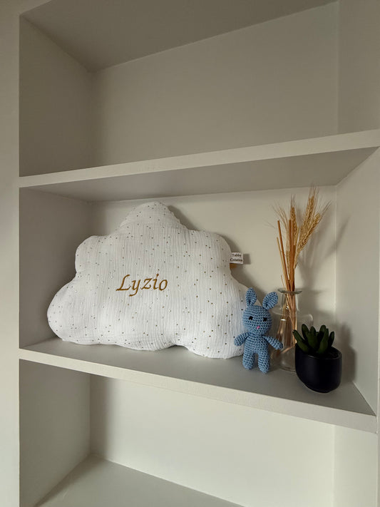 Coussin Nuage Personnalisé - 13 Coloris | Gaze de coton a pois doré