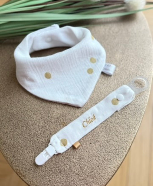 Coffret Naissance Bandana Bavoir + Attache Tétine personnalisée