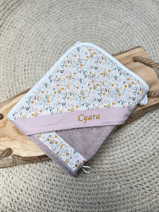 Cape de Bain Bébé + Gant de Toilette - Fleuris - Personnalisable