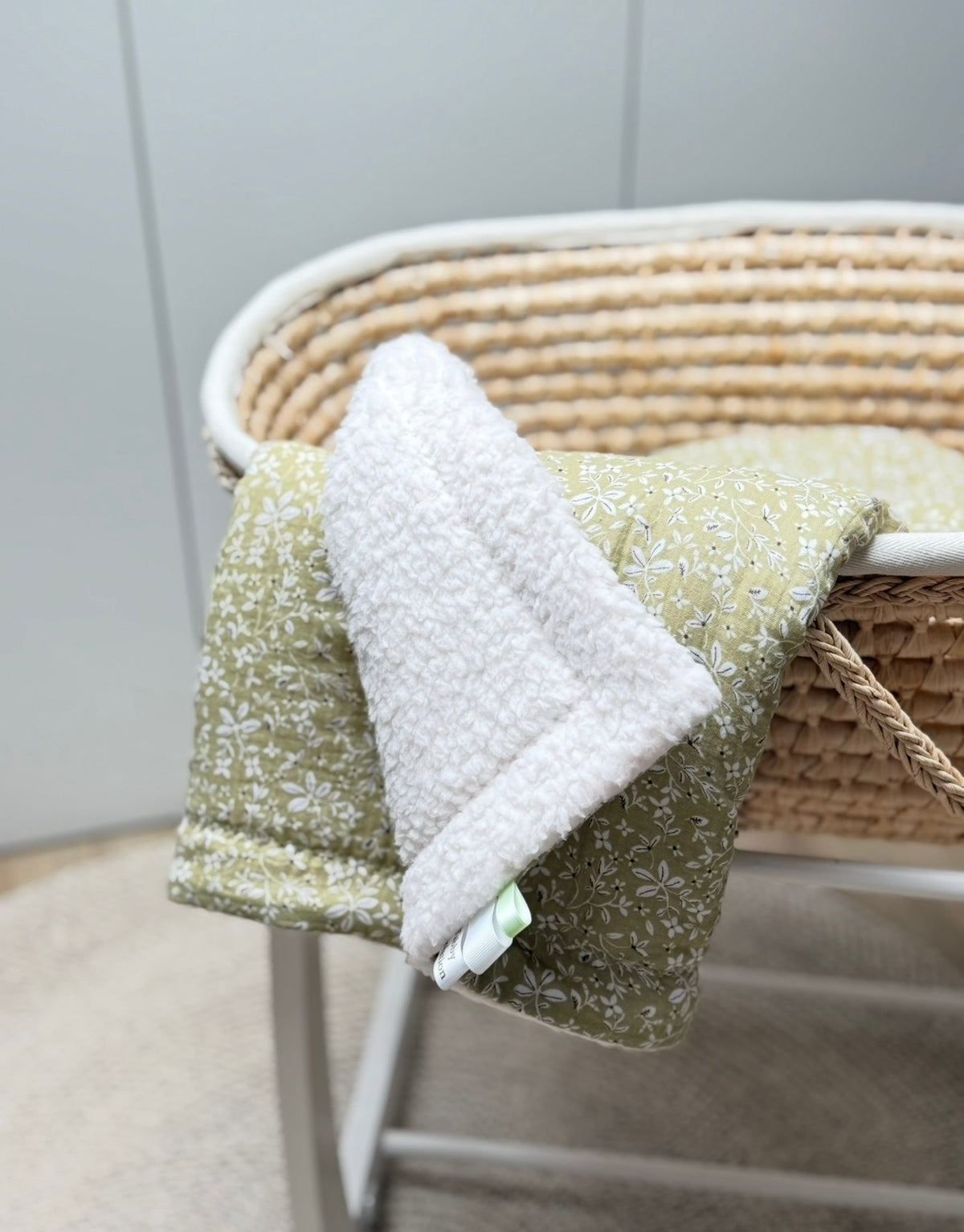 Couverture Bébé Polaire Sherpa - Gaze de Coton Vert Fleuri