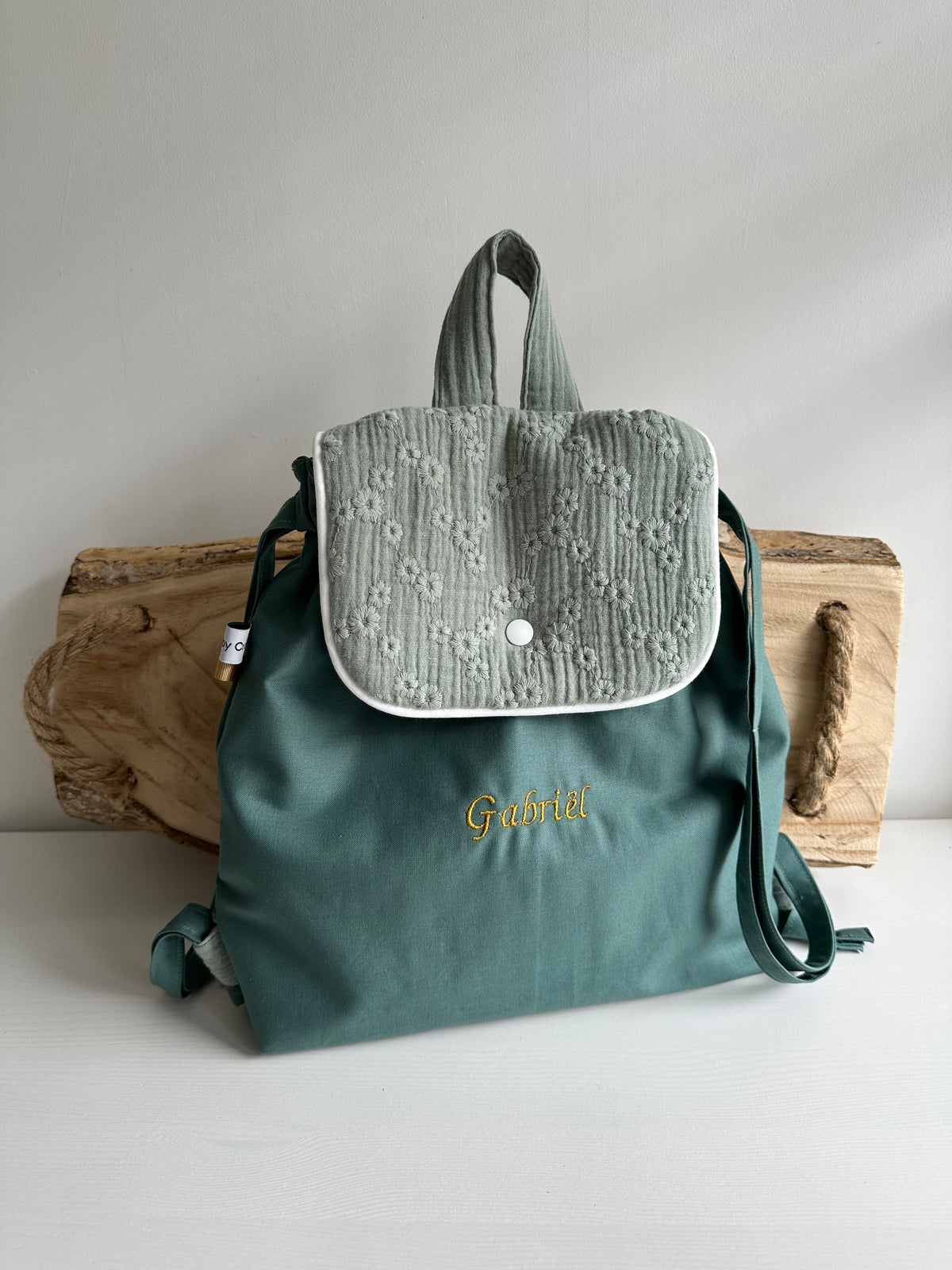 Sac à Dos Crèche Maternelle Personnalisé - Gaze Coton Broderie Anglaise