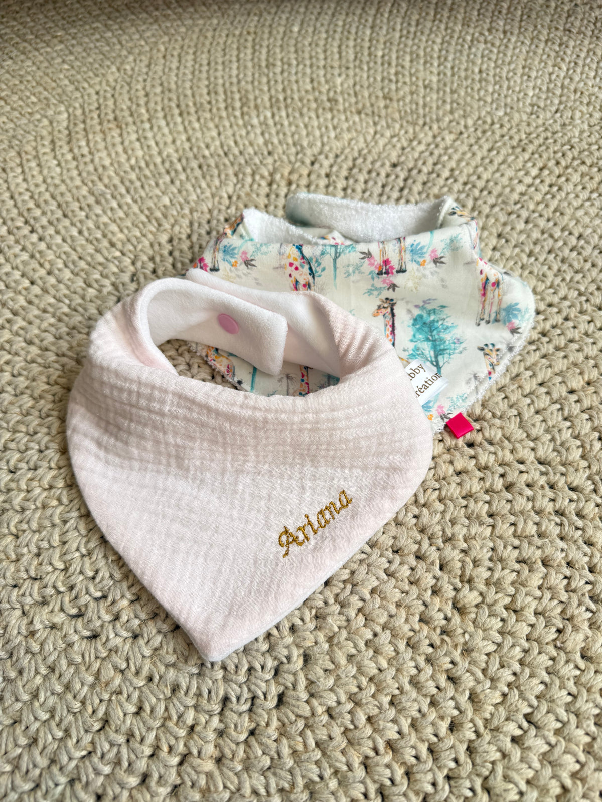 Lot de 2 Bavoirs Bandana Bébé - Gaze de Coton Uni & Girafe
