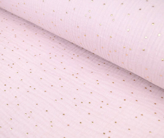 Gaze de coton à pois doré -Pimiz coloris Rose pétale - certifié Oeko Tex