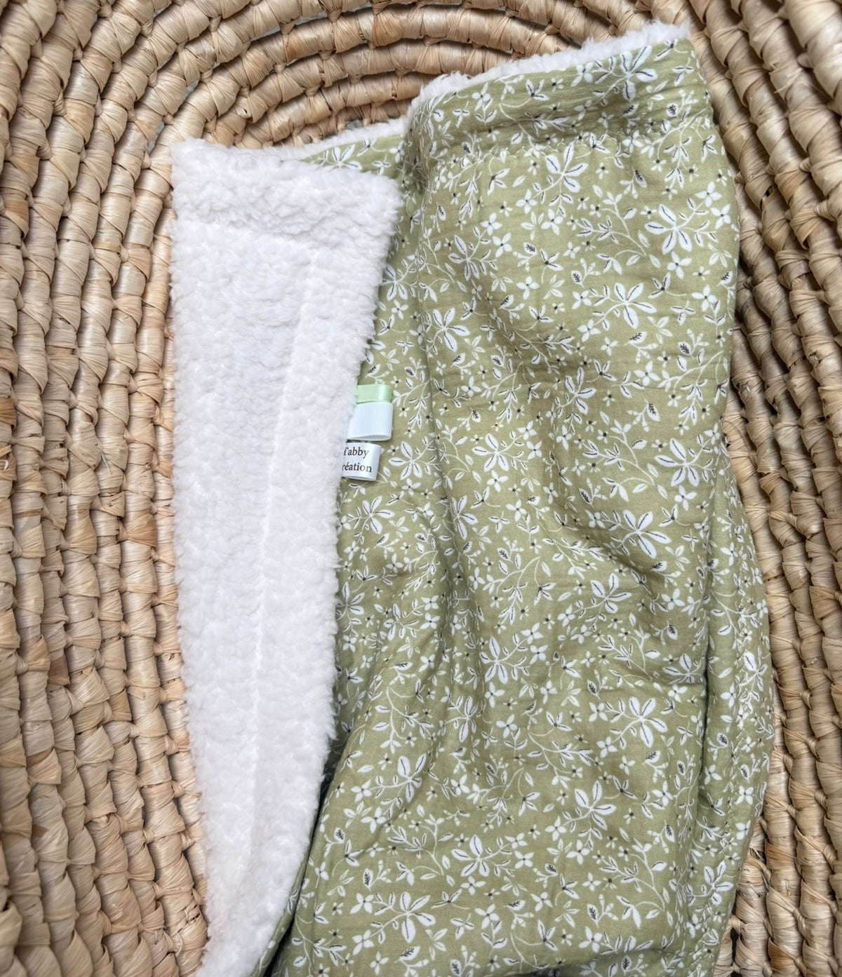 Couverture Bébé Polaire Sherpa - Gaze de Coton Vert Fleuri