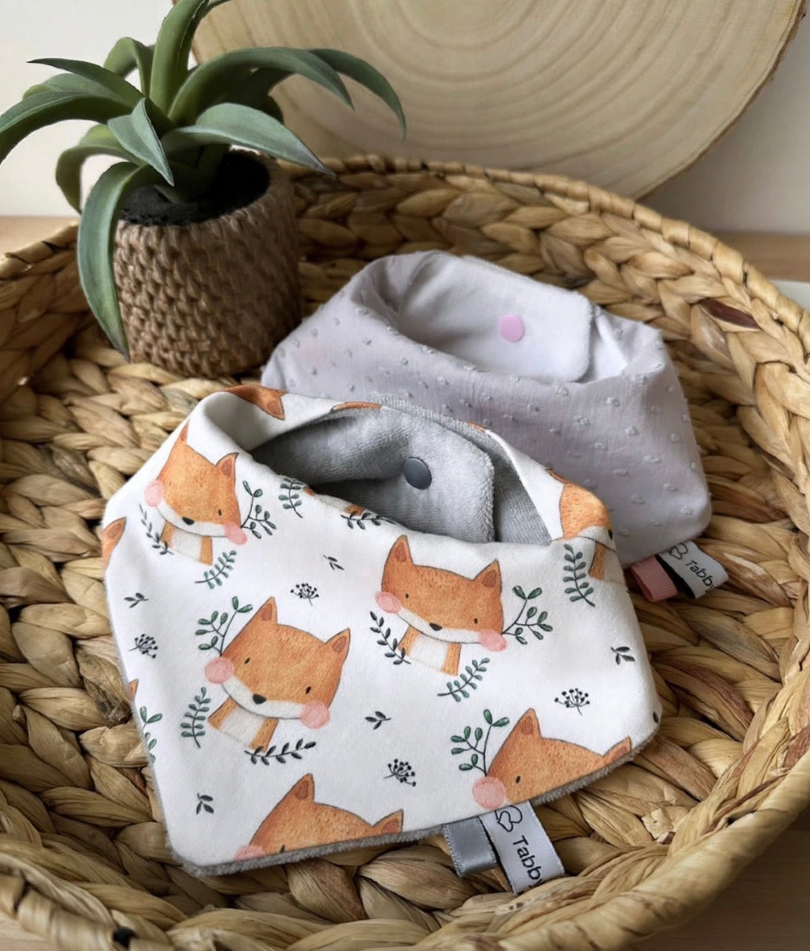 Lot 2 Bavoirs Bandana  Coton Premium Éléphants & Renards