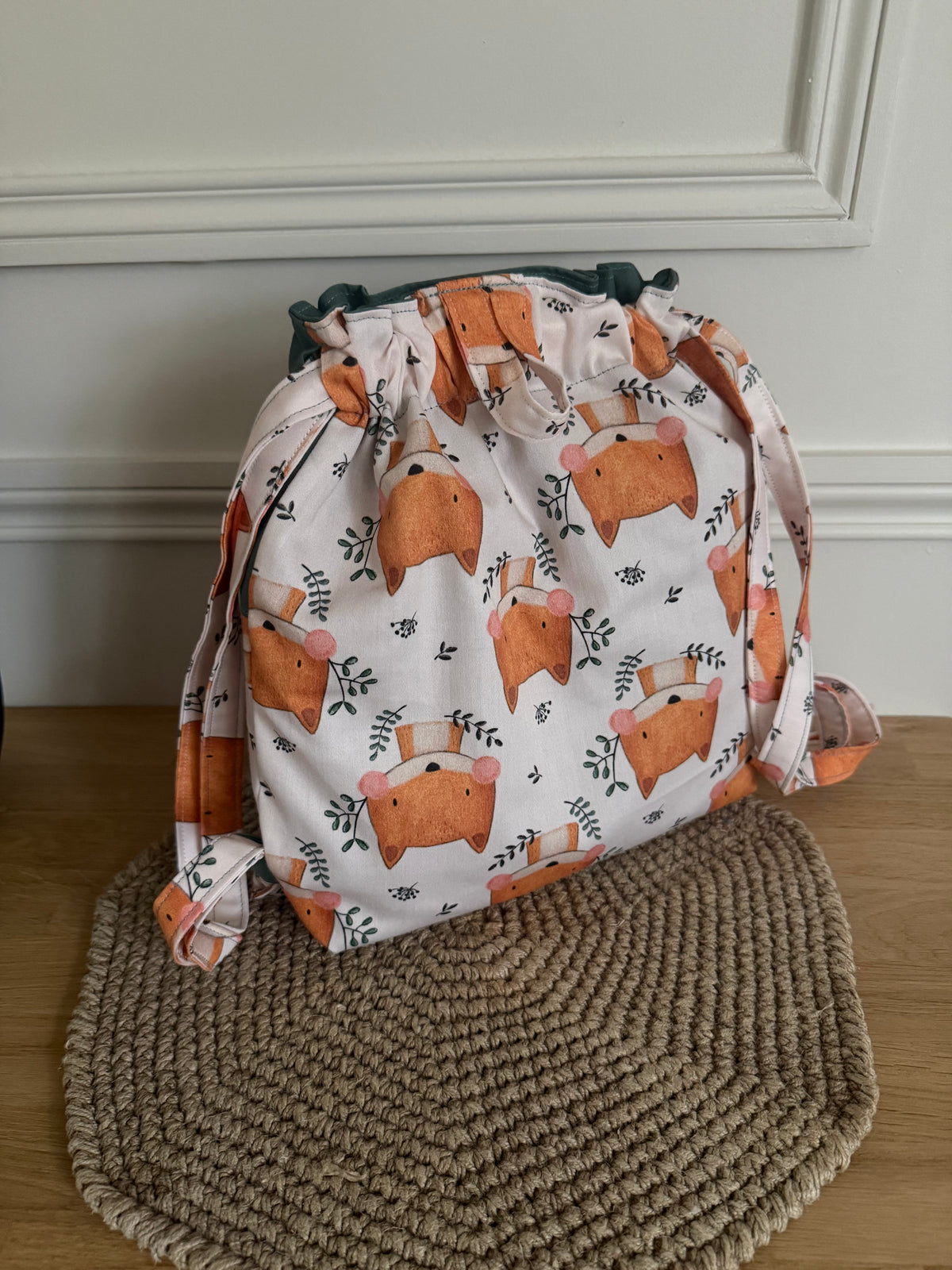 Sac à dos lapin bébé - Vert éléphant & renard - Personnalisable