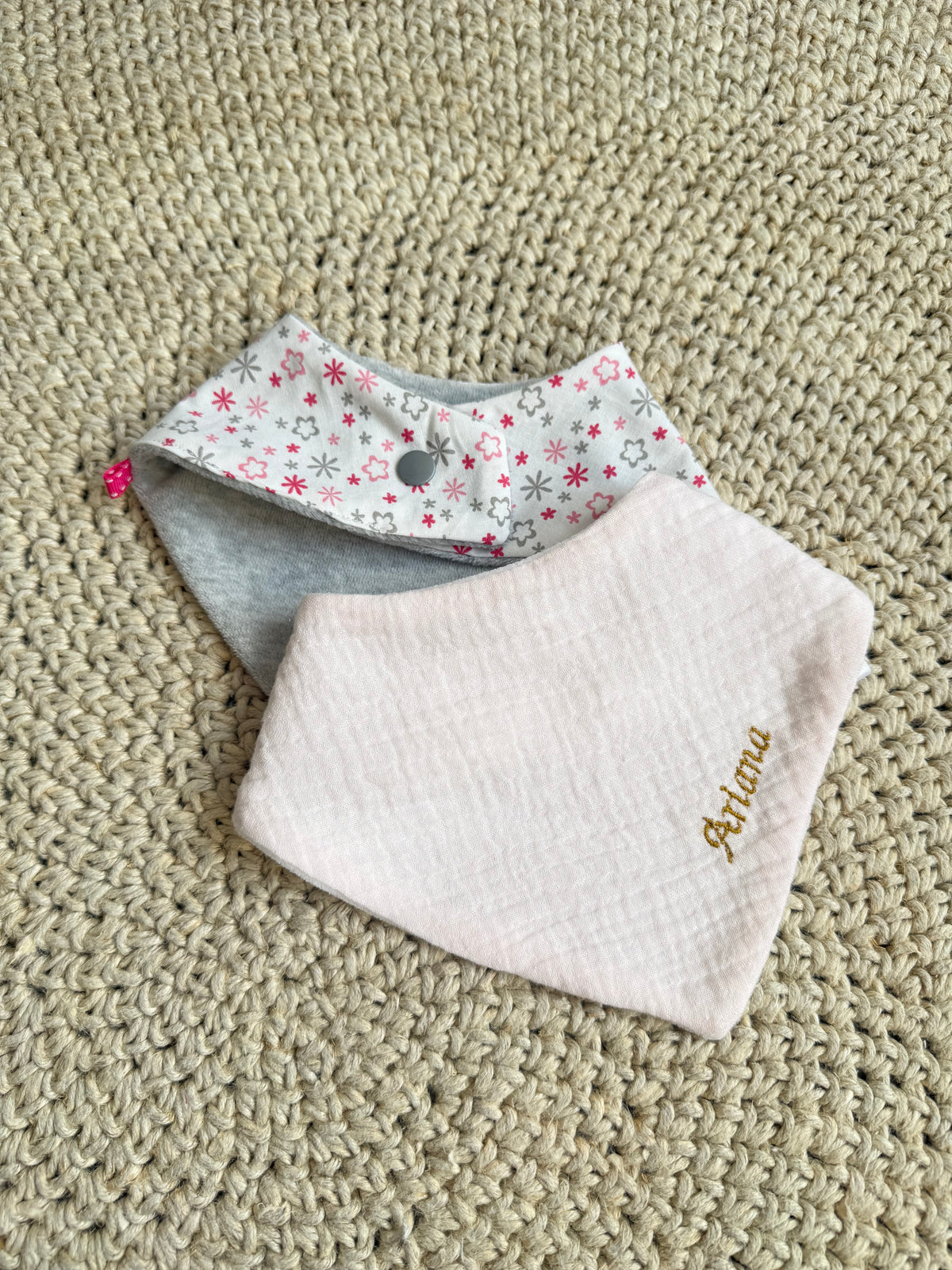 Lot 2 Bavoirs Bandana Bébé - Gaze + Coton - Éponge Bambou - 0-18 mois