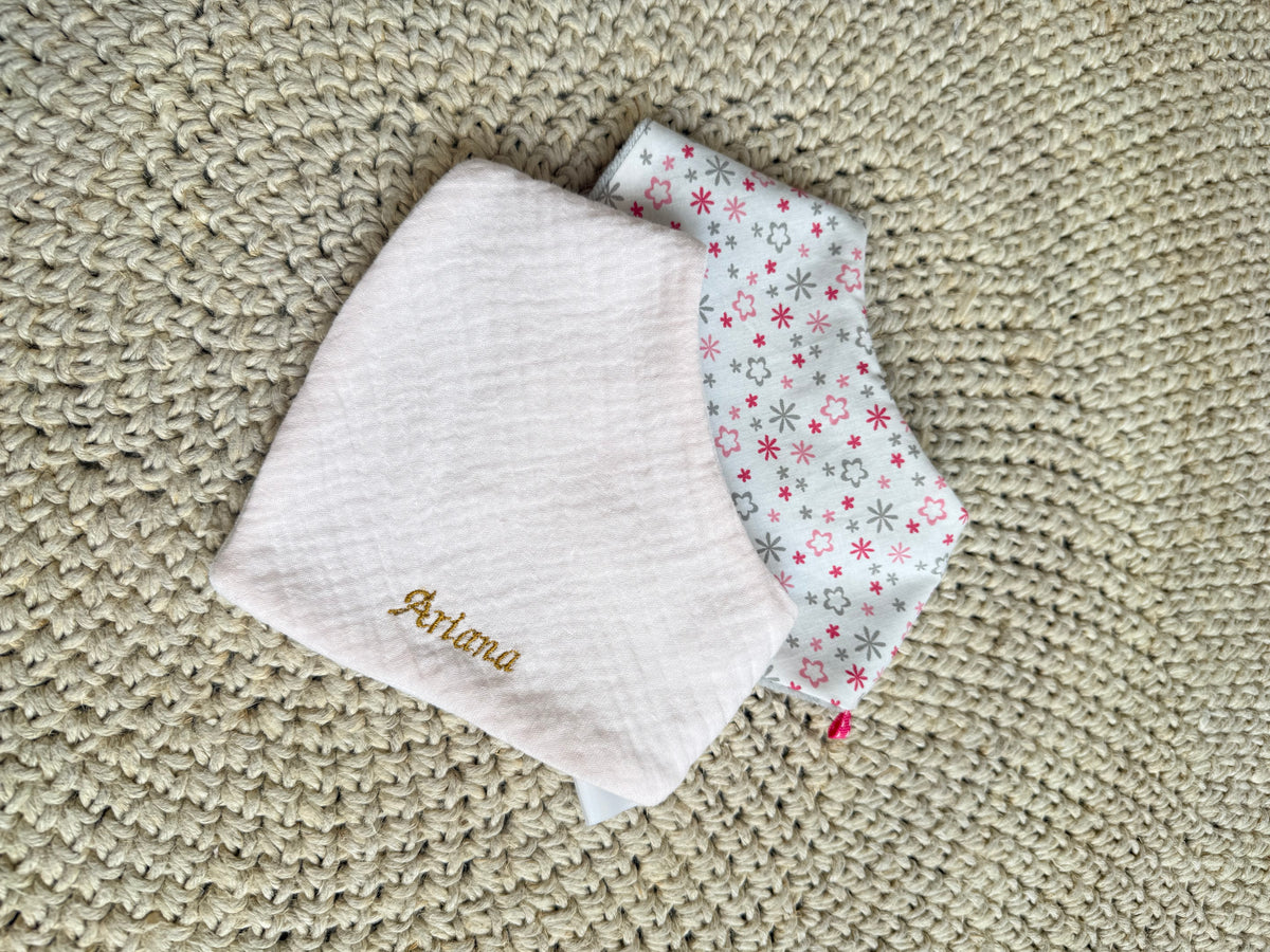 Lot 2 Bavoirs Bandana Bébé - Gaze + Coton - Éponge Bambou - 0-18 mois