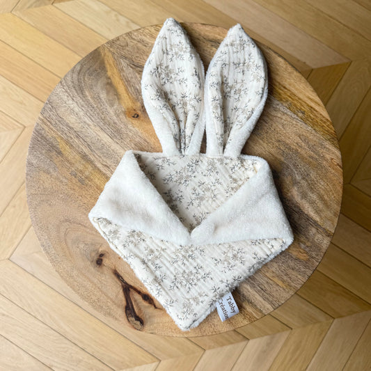 Doudou Plat Lapin - Gaze de Coton BIO + Polaire Douce | Personnalisable
