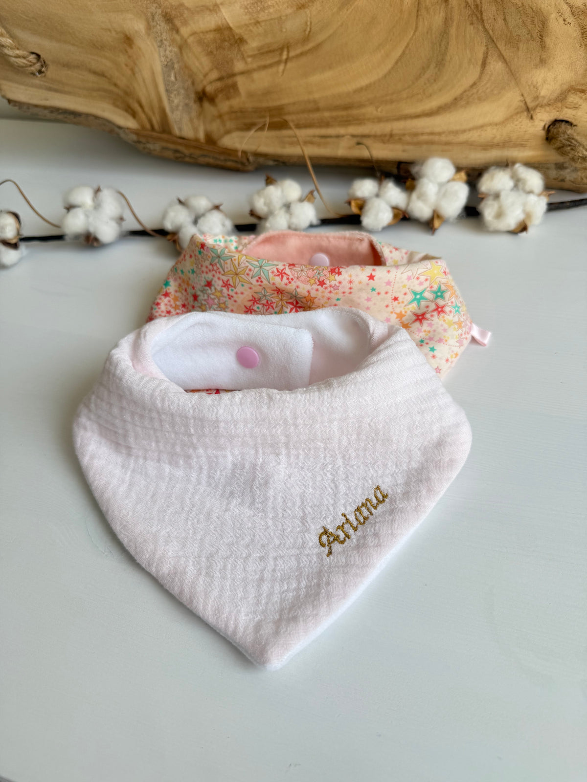 Lot de 2 Bavoirs Bandana Bébé - Gaze de Coton & Liberty Adélajda Rose