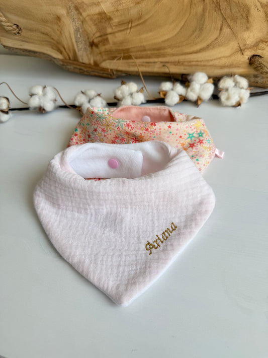 Lot de 2 Bavoirs Bandana Bébé - Gaze de Coton & Liberty Adélajda Rose