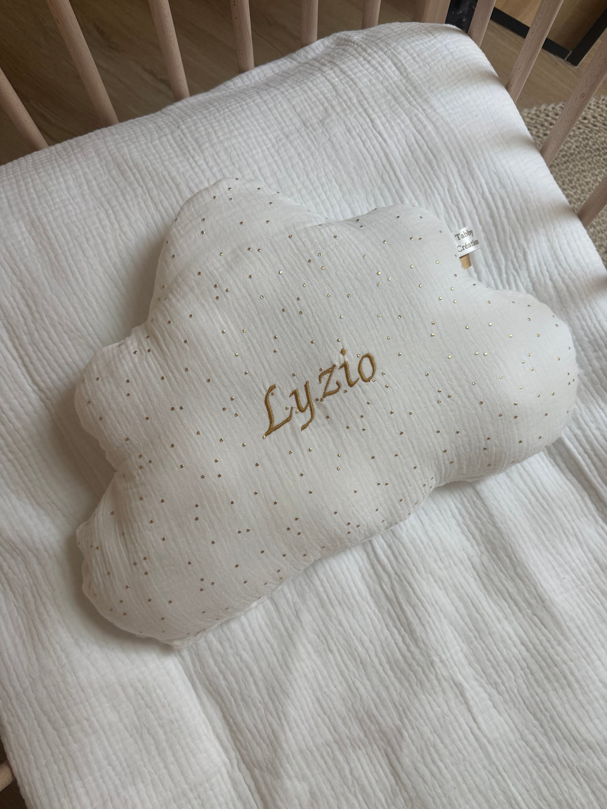 Coussin Nuage Personnalisé - 13 Coloris | Gaze de coton a pois doré