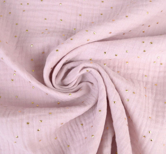 Gaze de coton à pois doré -Pimiz coloris Rose pétale - certifié Oeko Tex