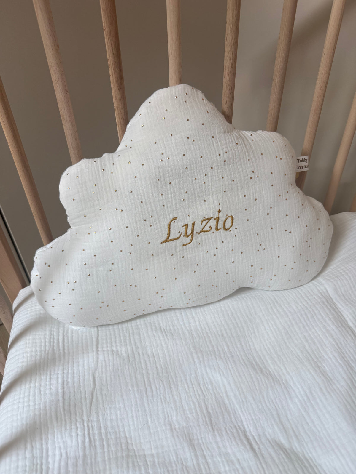 Coussin Nuage Personnalisé - 13 Coloris | Gaze de coton a pois doré