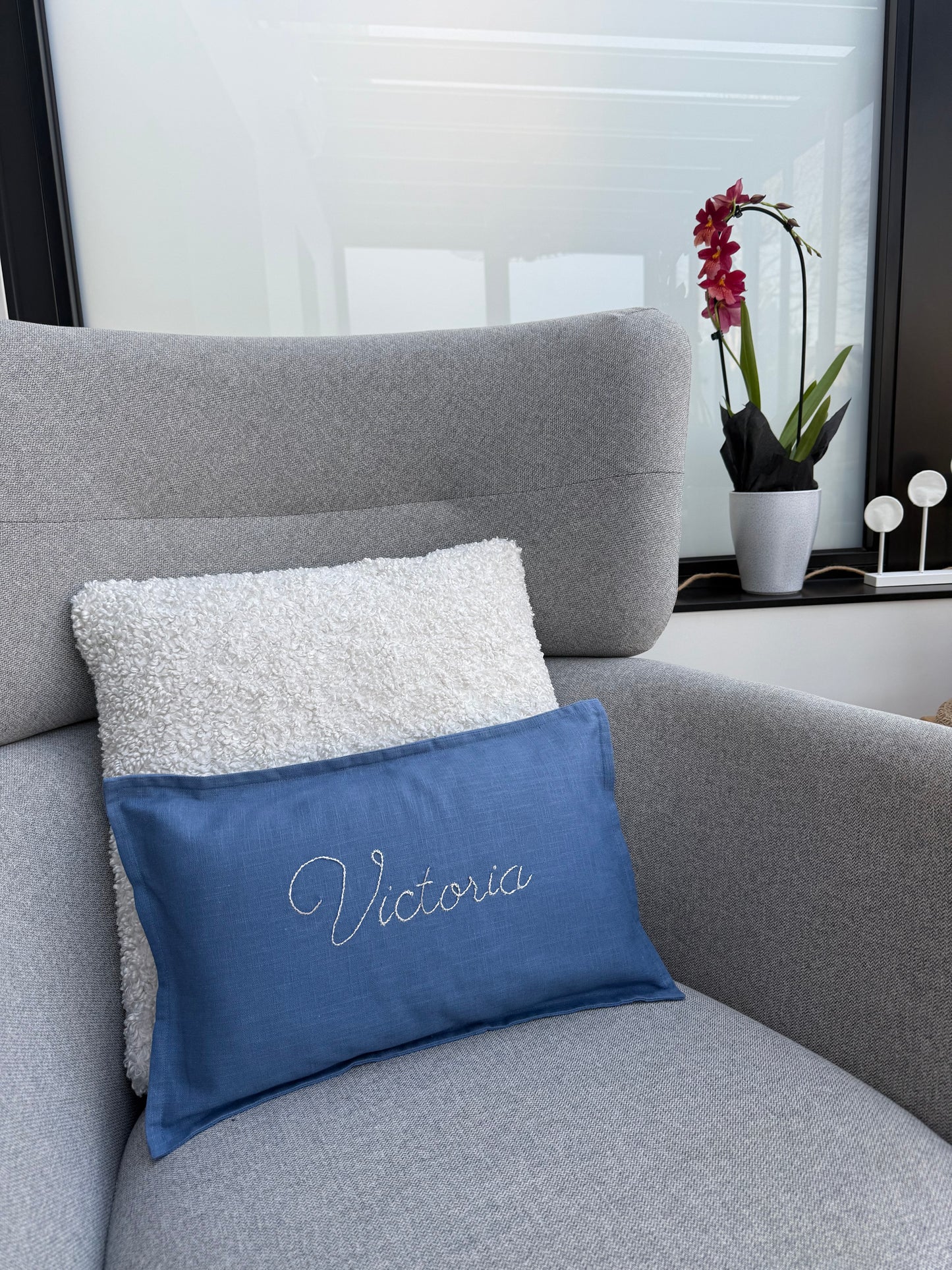 Coussin personnalisé à la main 100% lin 8 coloris au choix