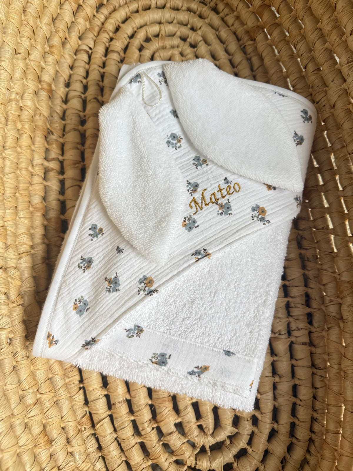 Cape de Bain Bébé Oreilles Lapin – Motif Hope - Écru/Rose & Blanc/Bleu