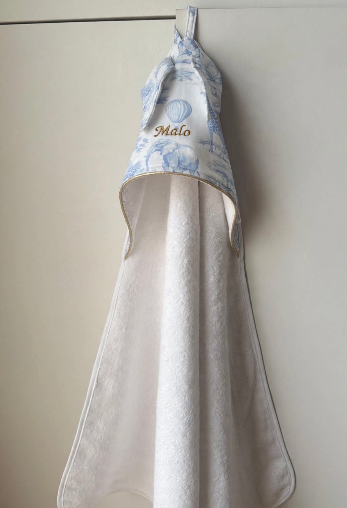 Cape de bain bébé oreilles lapinou - Toile de Jouy safari - 3 coloris