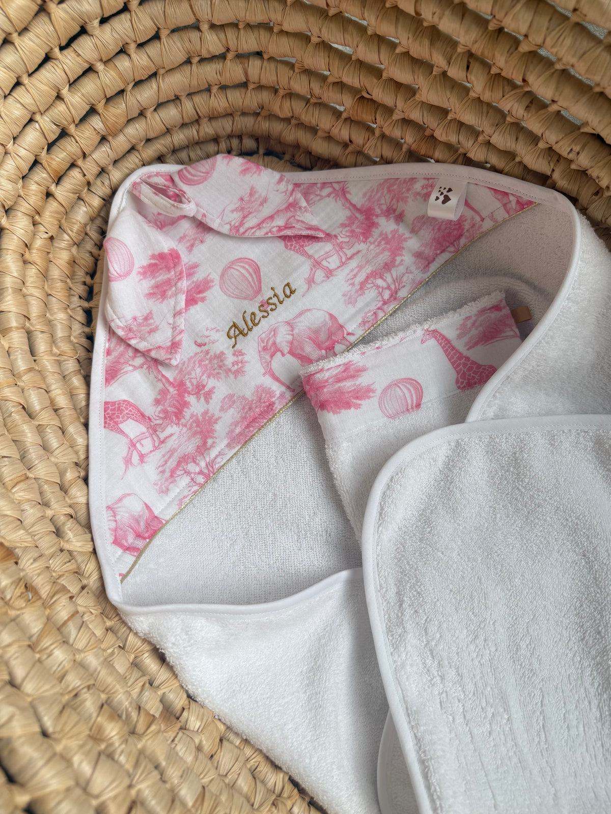 Cape de bain bébé oreilles lapinou - Toile de Jouy safari - 3 coloris